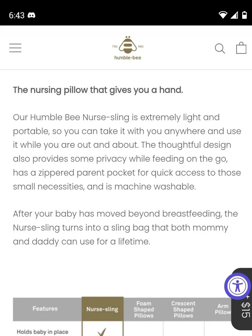 Classic Humble-Bee Light Gray Nurse-sling with Carrying Bag